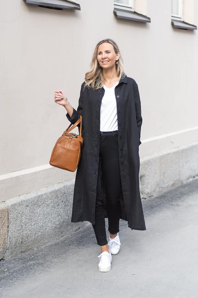 LINEN Long Coat Dress puseromekko, musta PURA Finland